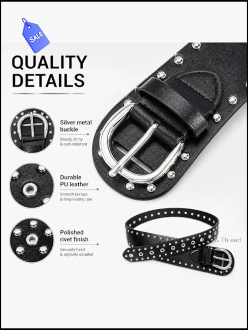 Y2K Studded Belt Chunky Punk Goth Emo Belt for Jeans